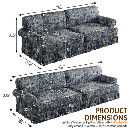Luxuriously Comfortable Cloud Couch With Elegant Rolled Arms & Pleated Skirt Design