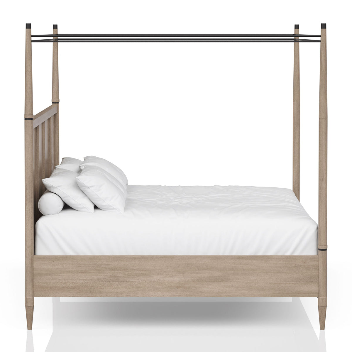 Queen Canopy Bedroom Set With A 2 Drawer Nightstand A Dresser With Poster Mirror And A Door Chest - Sand