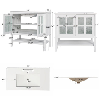 Bathroom Vanity With Ceramic Sink, Adjustable & Open Shelf