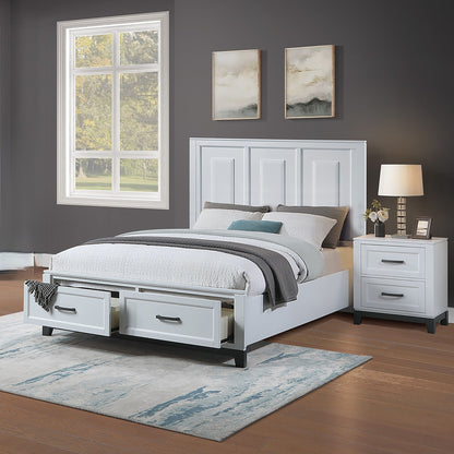 3 Piece Bedroom Furniture Panel Headboard White Eastern King Size Bed W Underbed Drawers 2X Nightstands