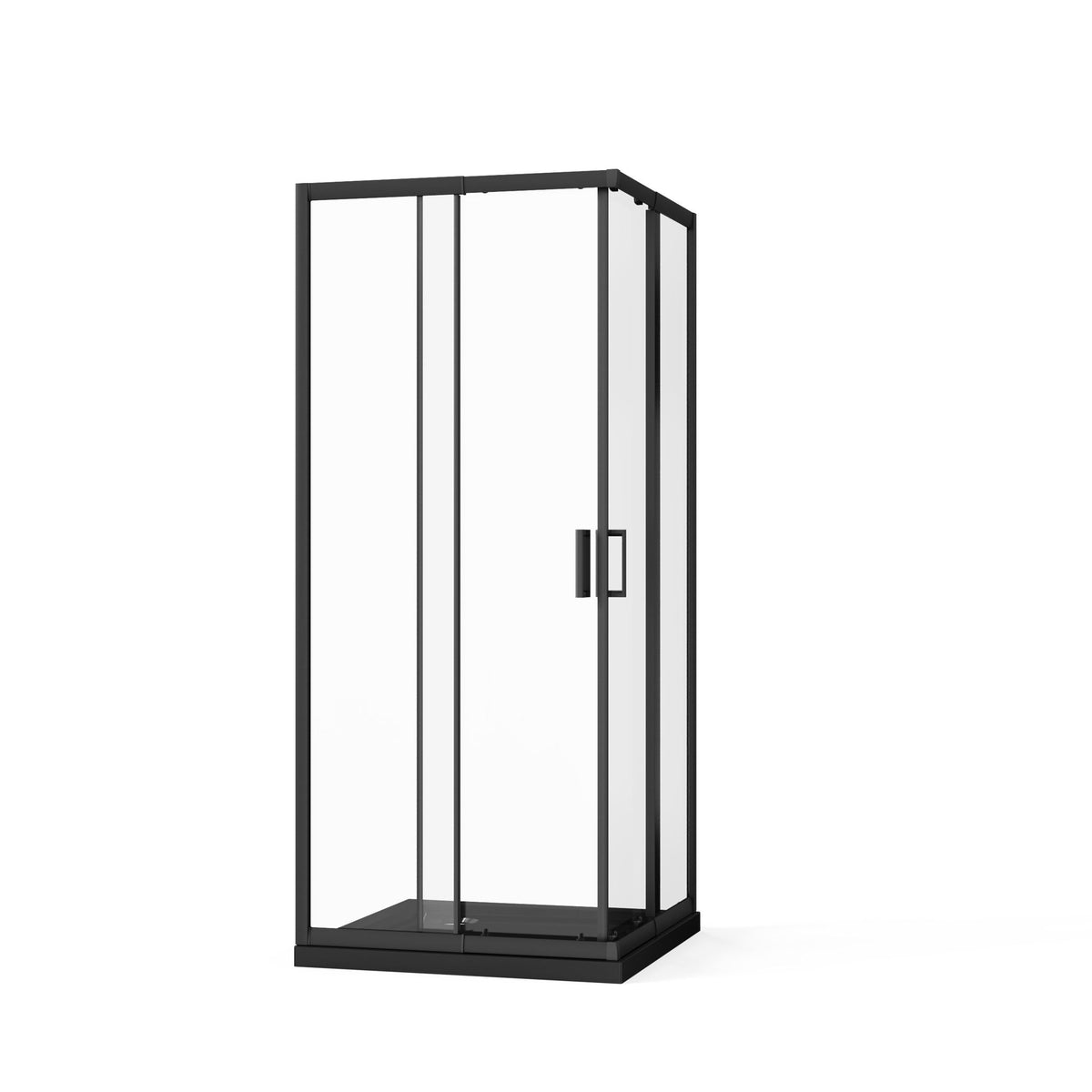 Corner Sliding Shower Door And Shower Base Combo Kit No Drain Kit - Matte Black