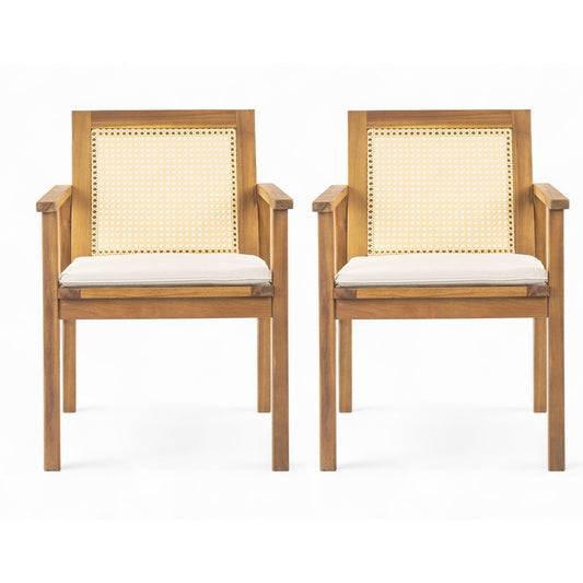 Preston - Outdoor Dining Chair With Cushion (Set of 2) - Teak / Beige