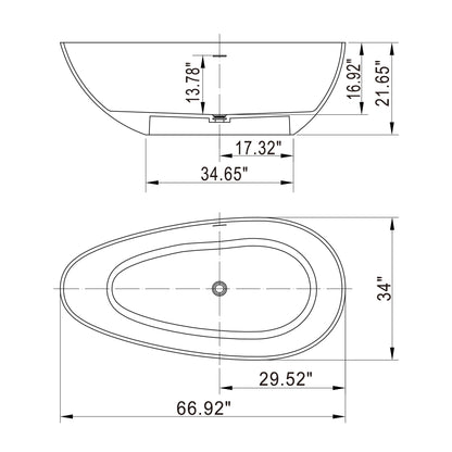Solid Surface Freestanding Soaking Bathtub For Bathroom