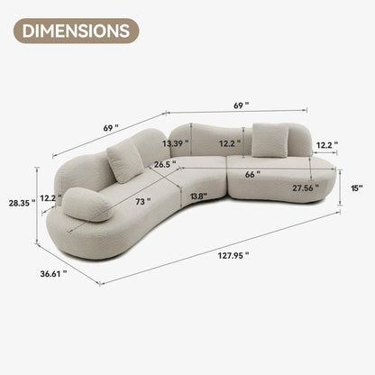 Sofa With Crescent Shape And Butterfly Backrest, Includes 2 Pillows - Beige