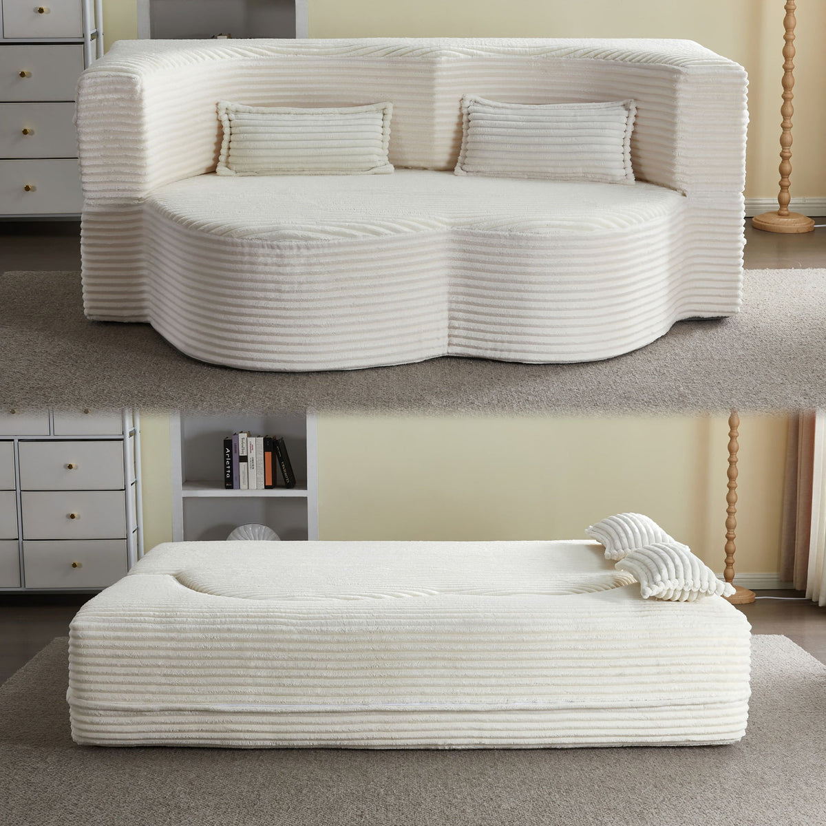 Floor Convertible Sleeper Sofa Bed With 2 Pillows