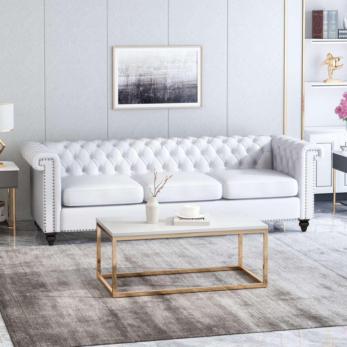 Chesterfield Style 3 Seater Sofa With Deep Button Tufting
