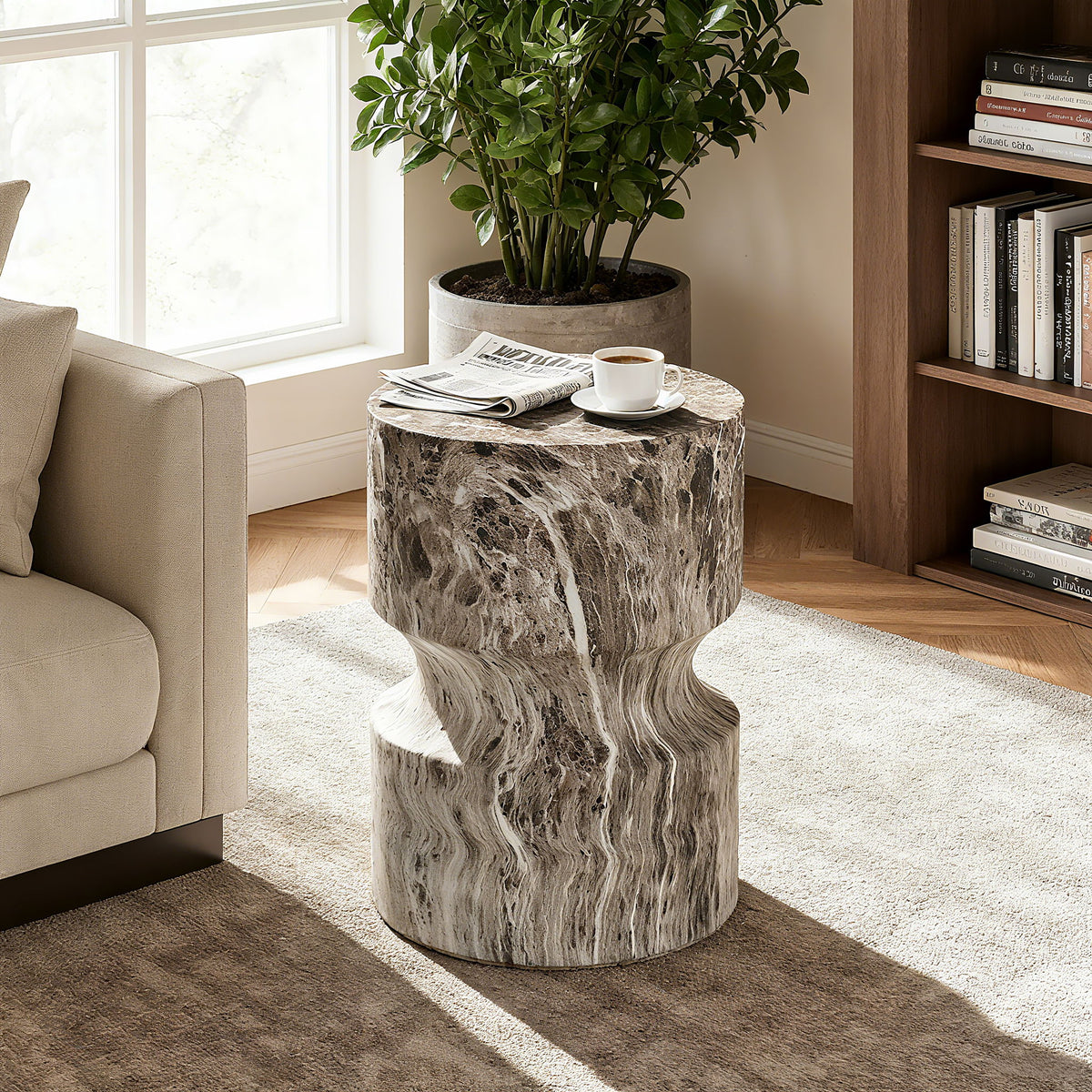 Outdoor Geometric Round End Table - Marble
