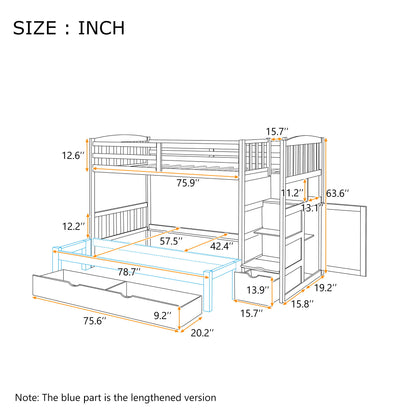 Bunk Bed, Convertible Bottom Bed, Storage Shelves And Drawers