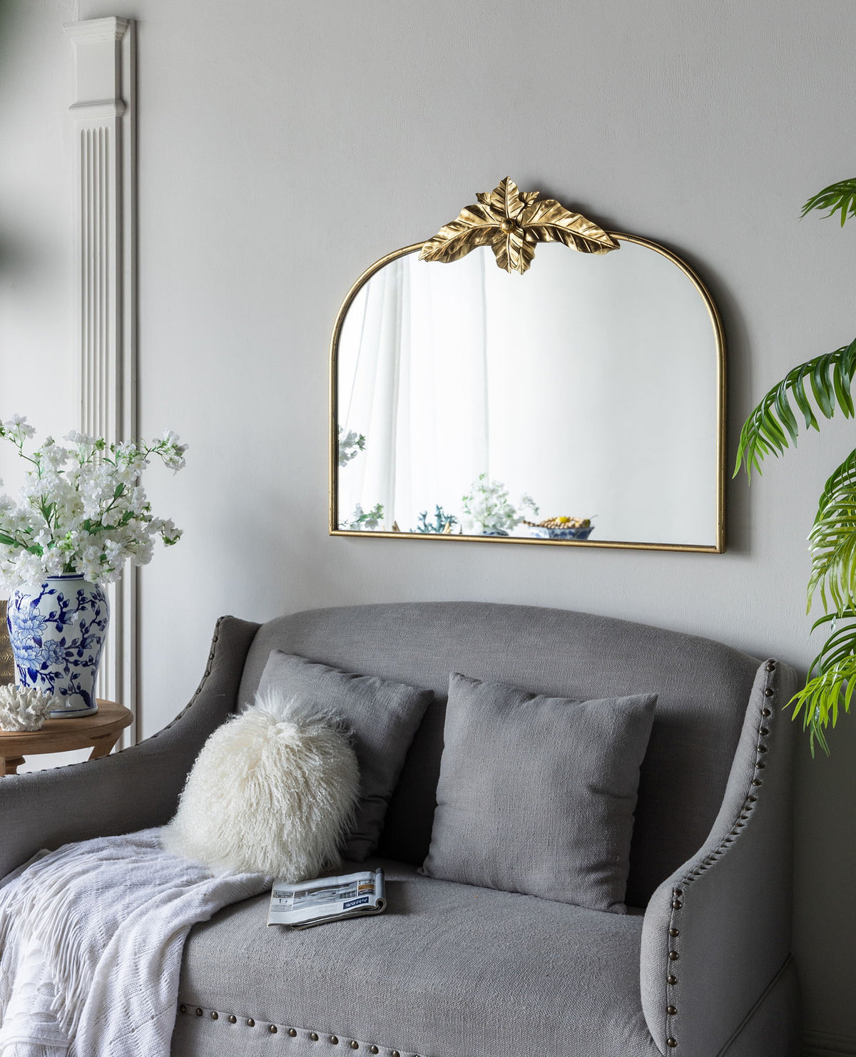 Arched Wall Mirror With Metal Frame, Wall Mirror For Living Room