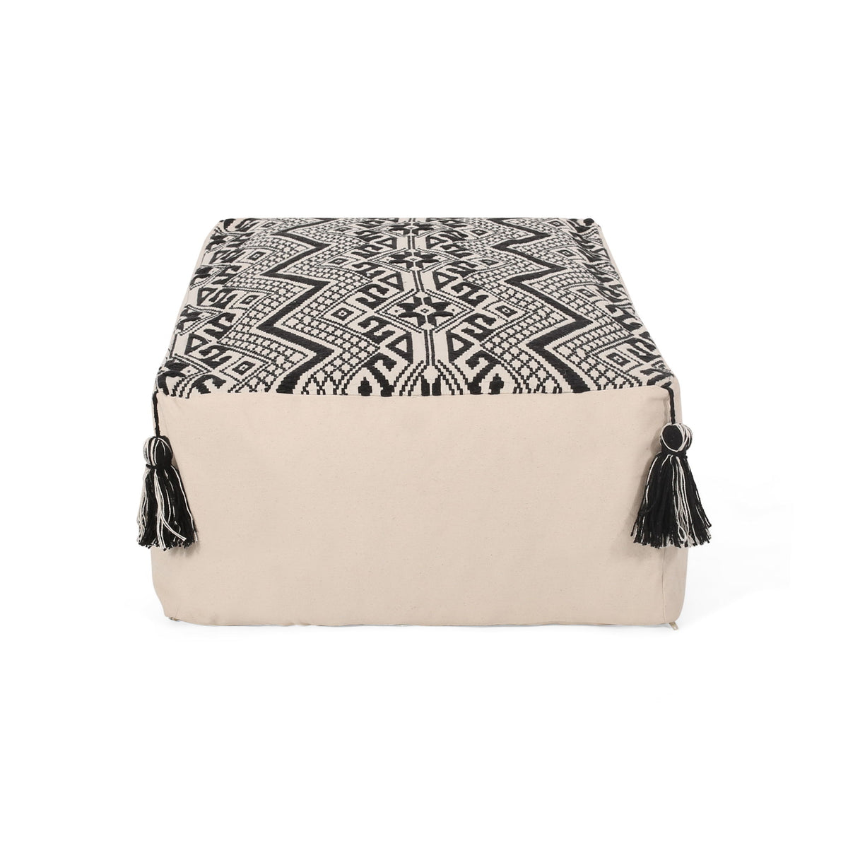 Kiki - Rectangular Pouf Ottoman Floor Cushion Natural - Black