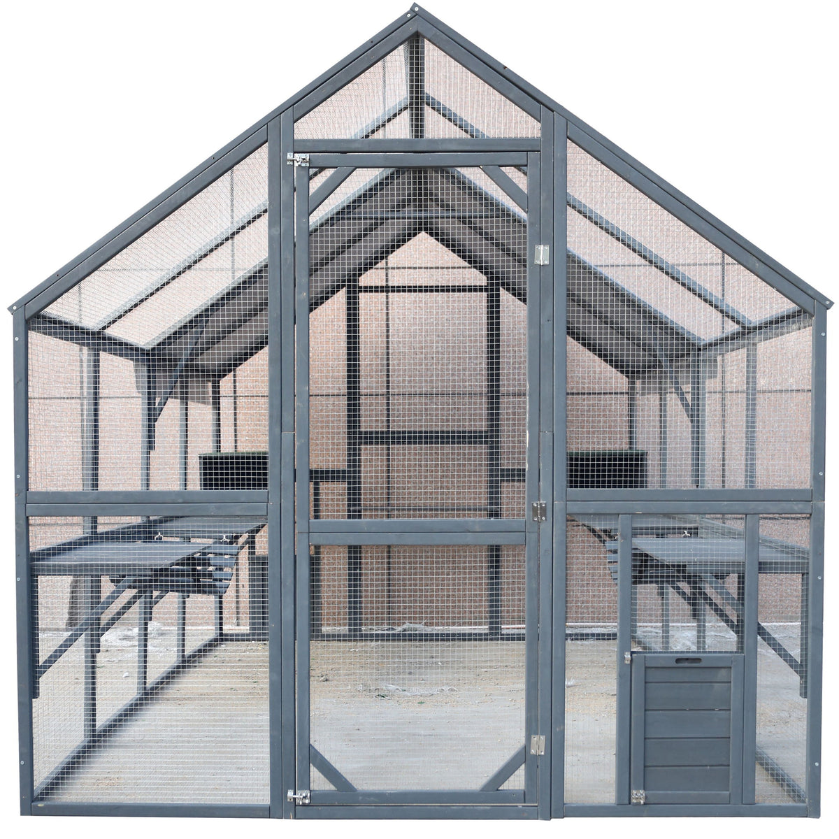 Spacious Wooden Cat Catio Outdoor Kitty House With Bridges And Roof Cover - Gray
