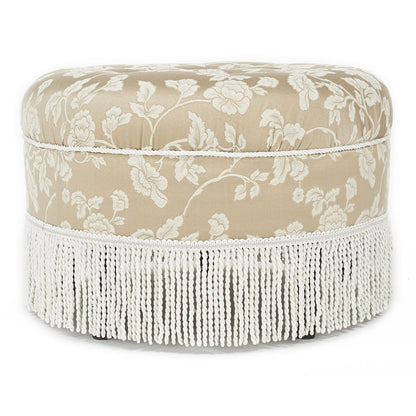 Yolanda - Floral Round Upholstered Accent Ottoman - Beige