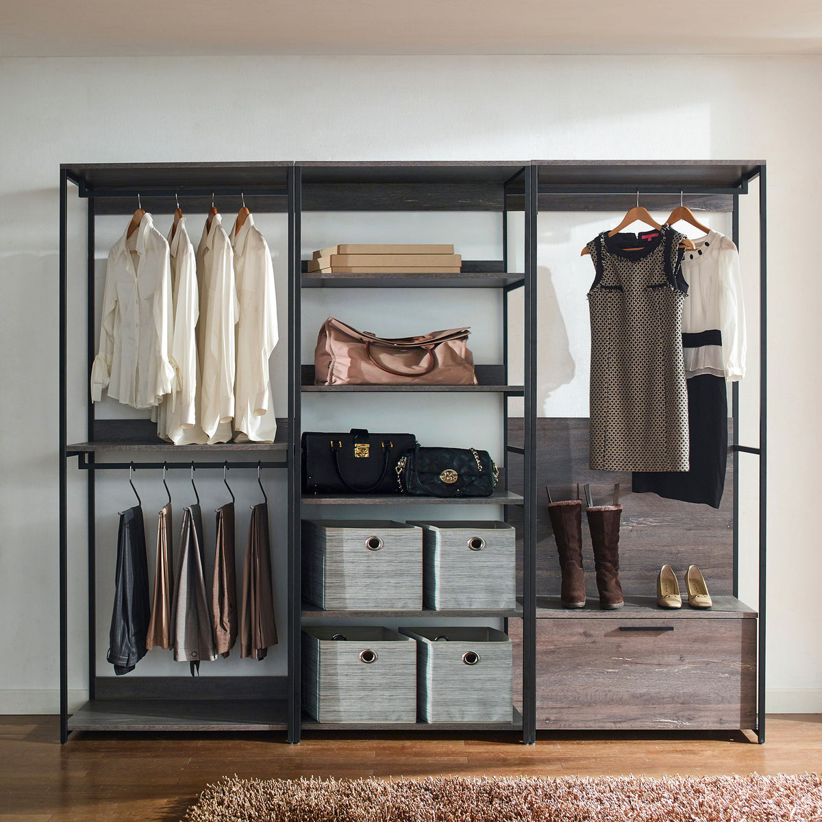Monica - Walk-In Closet System With Modular Design - Rustic