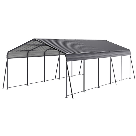 Metal Carport 13 X 26.5 Ft Heavy Duty With Galvanized Steel Roof Metal Garage Canopy With Galvanized Steel Roof & Frame Car Tent Outdoor Storage Shed For Car Boats And Truck - Gray