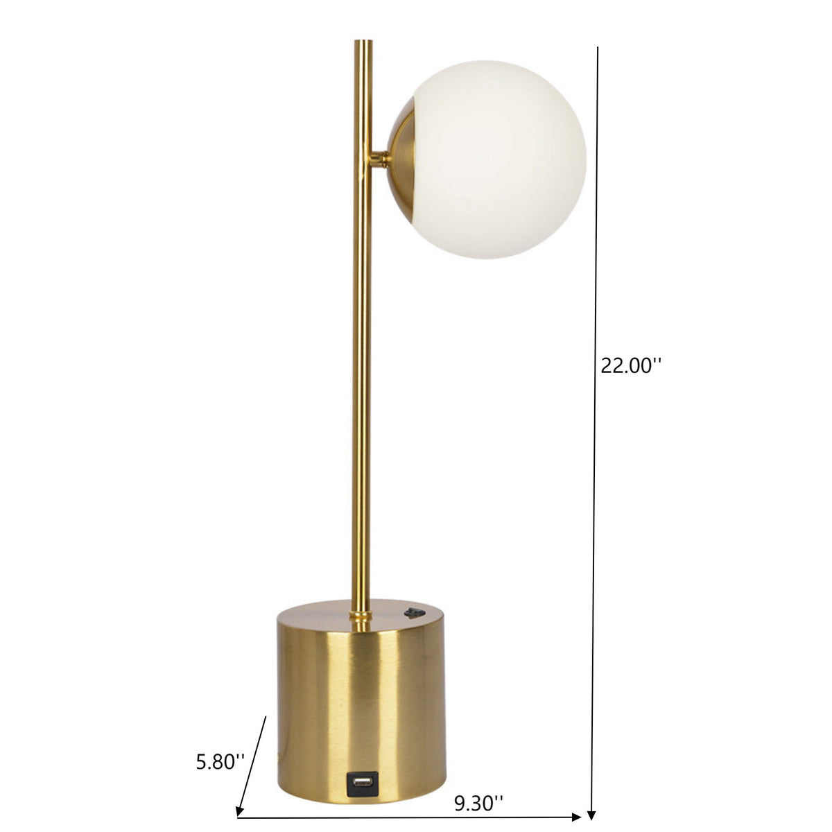Ethereal - Modern Small Table Lamp, Desk Lamp Fixture With Globe Shade - Gold / White