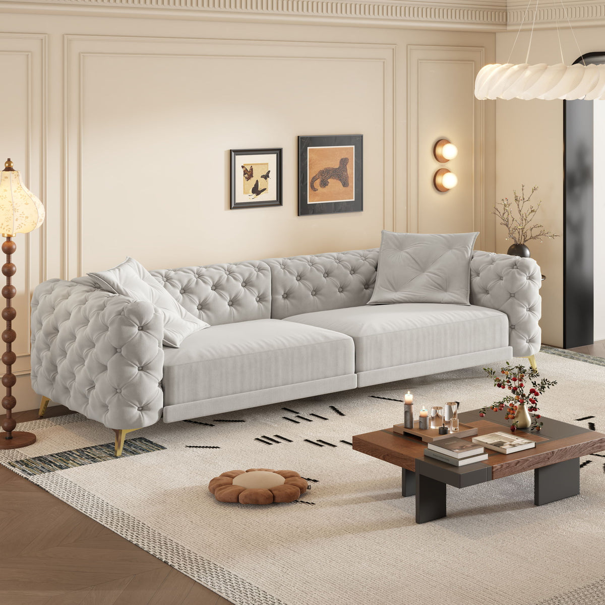 3 In 1 Convertible Sleeper, Deep Seat Pull Out Sofa Bed, Button Tufted