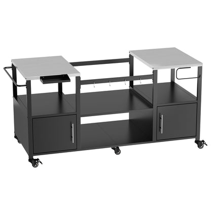 Outdoor Grill Table For Big Egg Style Bbq With Metal Grill Cart And Storage Box And Metal And Stainless Steel - Black / Silver