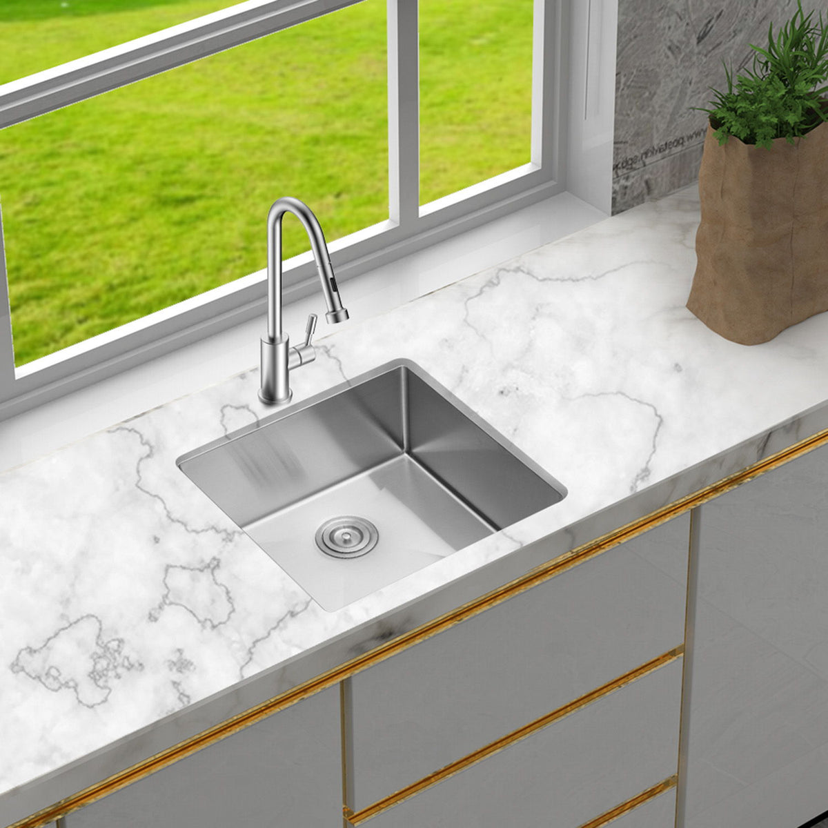 Undermount Steel Kitchen Sink, Deep Single Bowl Basin