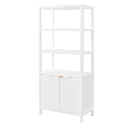 Modern Tall Storage Bookcase Cabinet With 2 Open Shelves & Double Doors