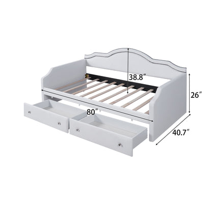 Twin Size Upholstered Daybed With LED Lights And 2 Drawers - Beige