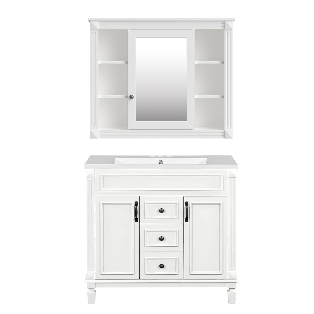 Bathroom Vanity With Top Sink, Mirror Cabinet, 2 Soft Closing Doors & 2 Drawers