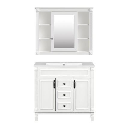 Bathroom Vanity With Top Sink, Mirror Cabinet, 2 Soft Closing Doors & 2 Drawers