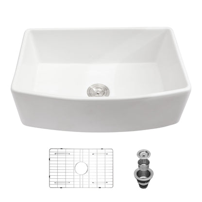 Ceramic Farmhouse Sink, Apron Front Single Bowl With Arch Edge
