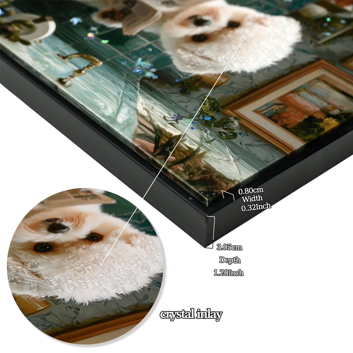 Framed Bathroom Decor, Cute Puppy Wall Art In Picture Frame, 3D Canvas Print - Indigo / White