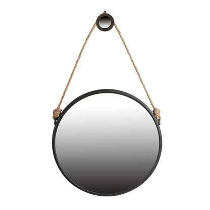 Handsome Cleveland Mirror With Rope Strap Contemporary Design Circle Mirror With Round Metal Frame For Wall Decor