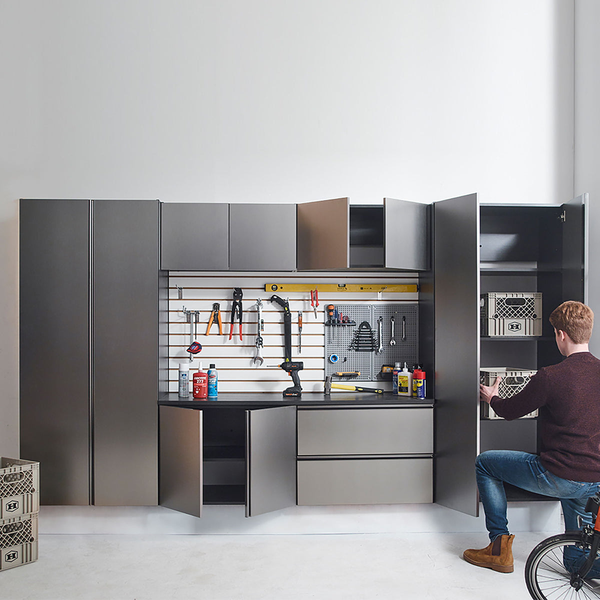 Nova Series - Garage Cabinet Set A With Soft Closing Doors - Dark Gray