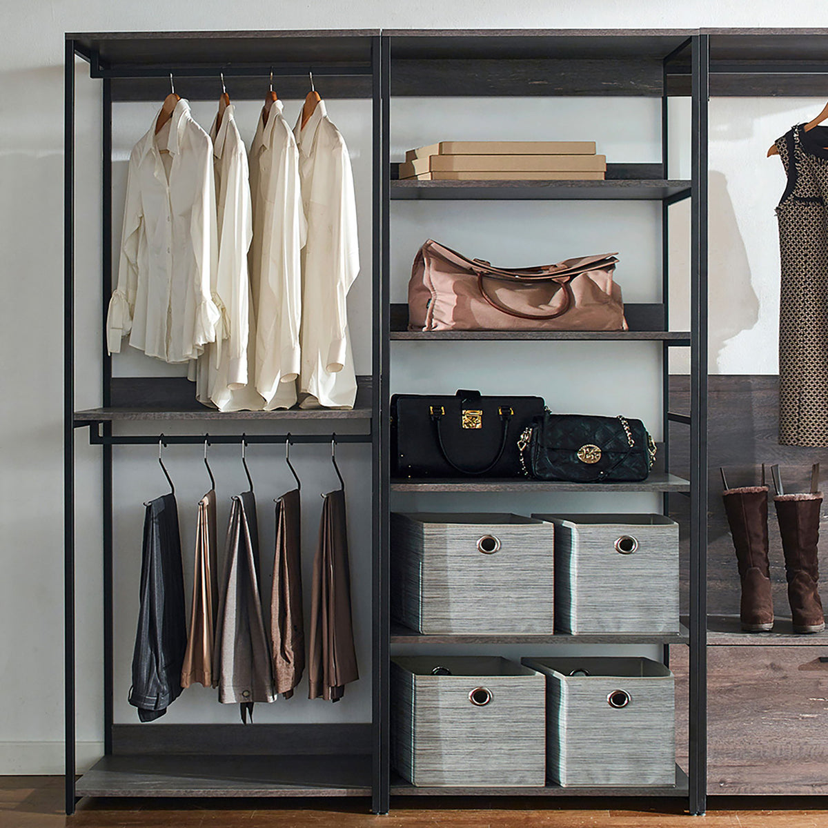 Monica - Walk-In Closet System With Modular Design - Rustic