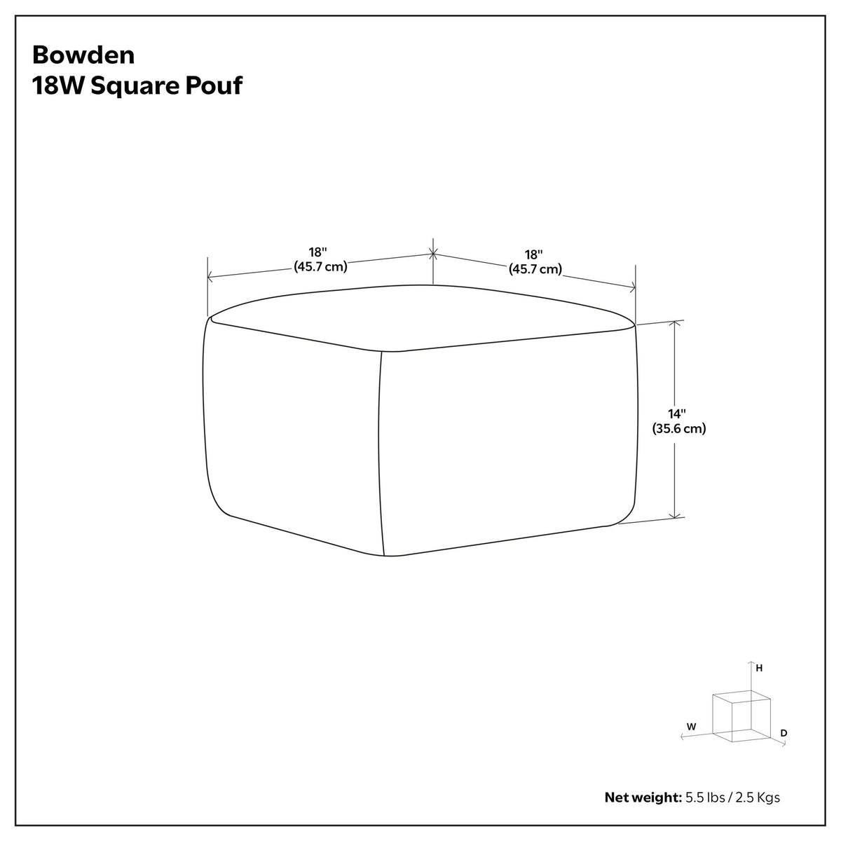 Bowden - Square Pouf Ottoman - Gray
