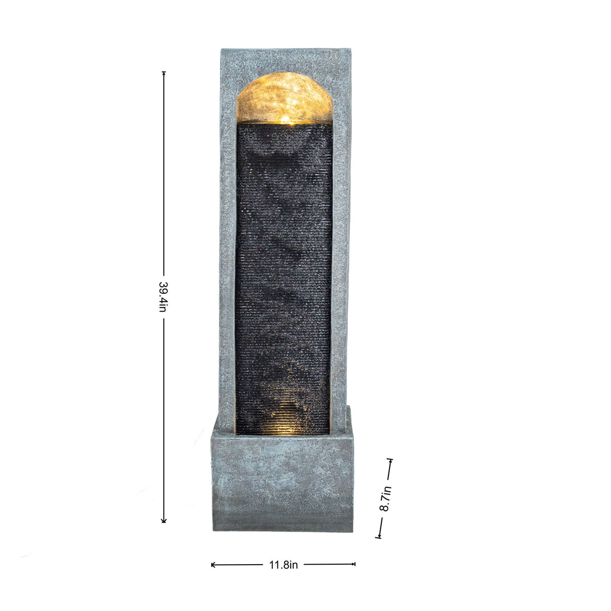 Tall Outdoor Water Fountain, Vertical Cascading Waterfall With Pump, Floor Fountain For Garden - Black / Gray