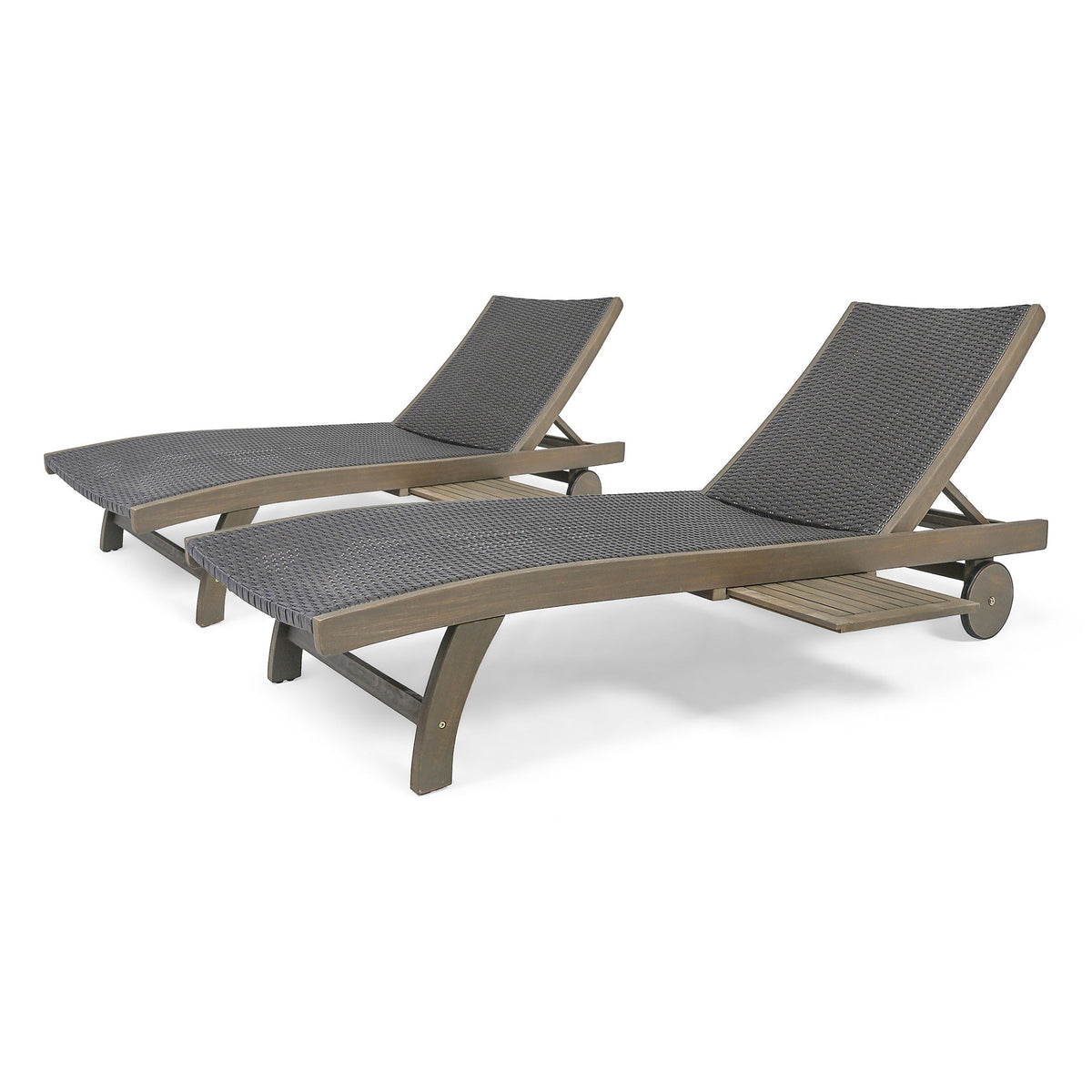 Outdoor Chaise Lounge With Pull Out Tray And Wicker Seat - Gray