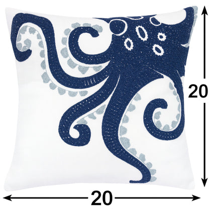 Octopus Patterned Pillow Cover With Matching Back - White