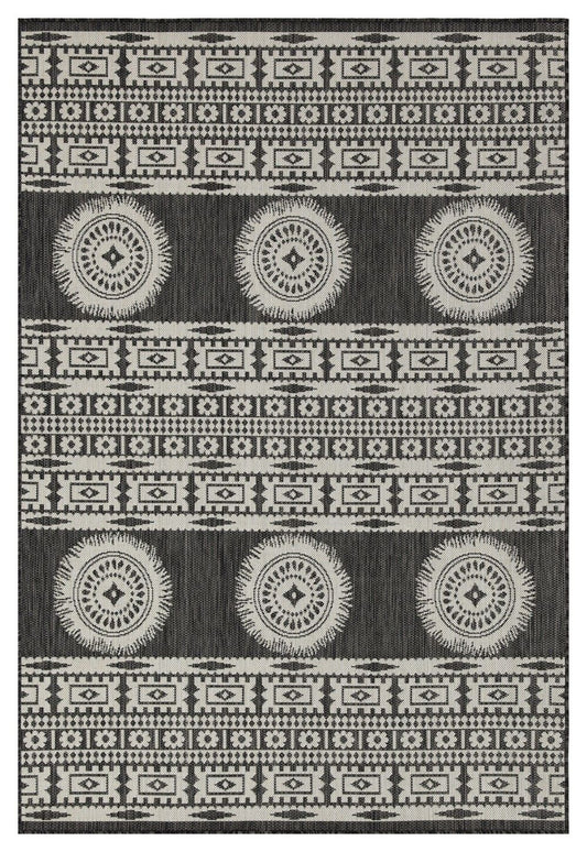 Sunshine - 5'3" X 7'3" Indoor, Outdoor Area Rug Polypropylene - Anthracite / Dark Gray / White