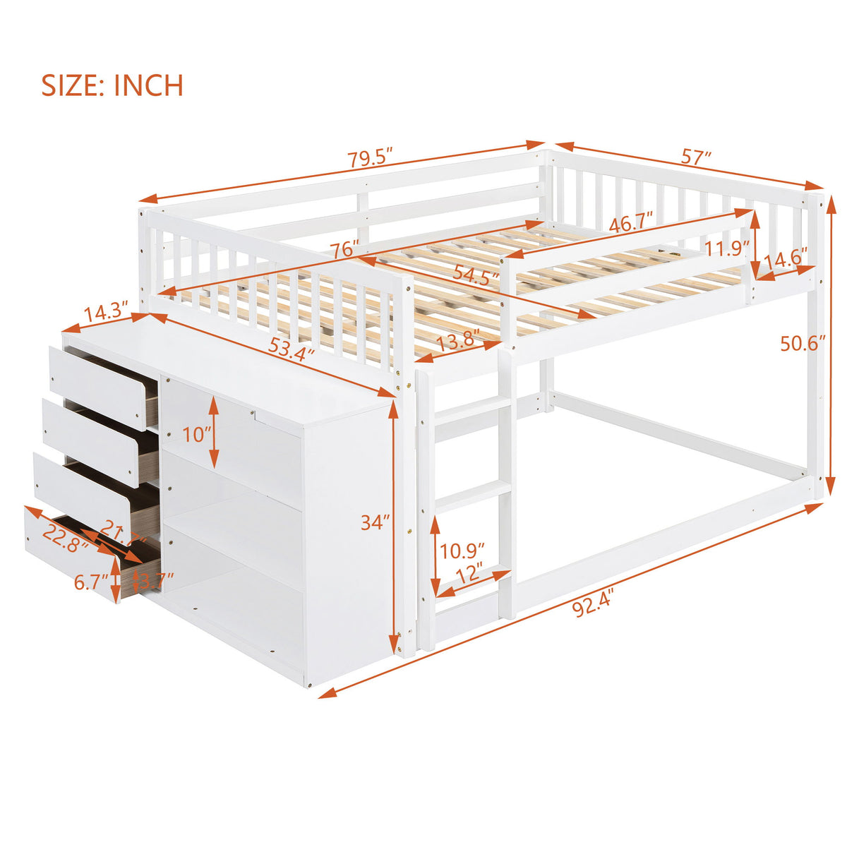 Bunk Bed With 4 Drawers And 3 Shelves