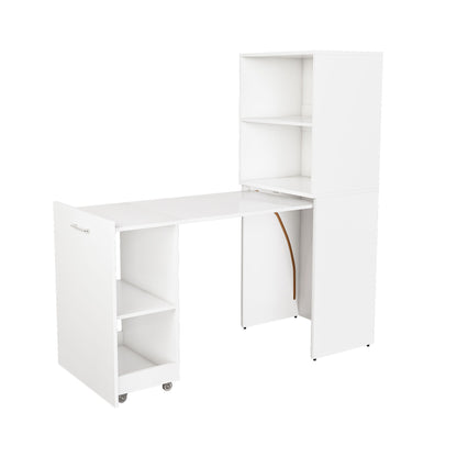 Stretchable Office Desk With Storage Shelves And Mobile Wheels
