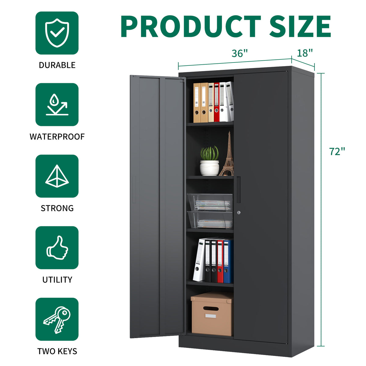 Heavy Metal Garage Storage Cabinet With Locking Doors, Steel, Adjustable Shelves