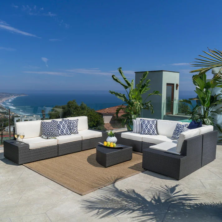 Santa Cruz - Outdoor 8 Piece Sectional Set - Dark Brown