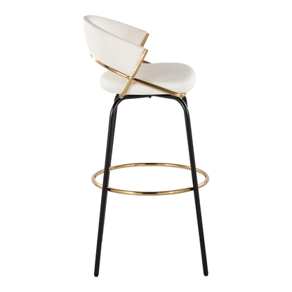 Jie - Fixed Height Contemporary Barstool With Swivel Round Footrest (Set of 2) - Gold / White / Black