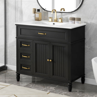 Bathroom Vanity With Sink, 2 Doors 2 Drawers - Black