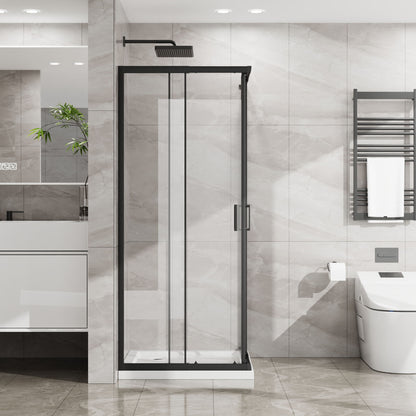 Corner Sliding Shower Door And Shower Base Combo Kit (No Drain Kit) - Matte Black