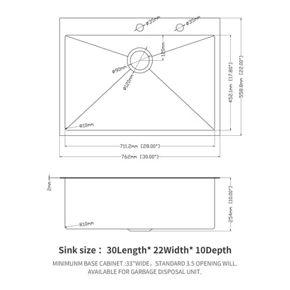 Drop In Kitchen Sink, 16 Gauge Stainless Steel, Single Bowl, Topmount Basin