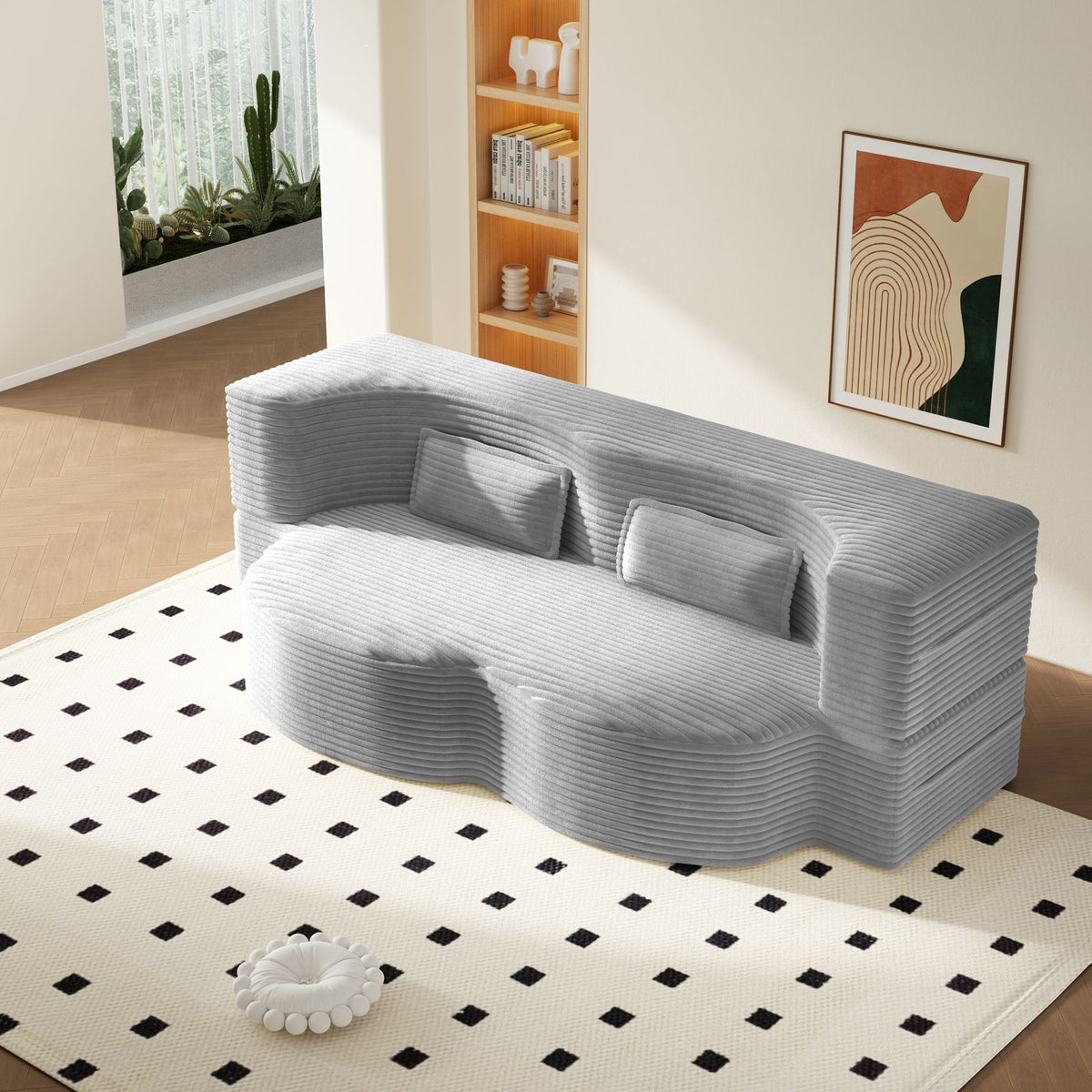 Floor Sofa With 2 Pillows, Convertible Twin Size Mattress For Living Room