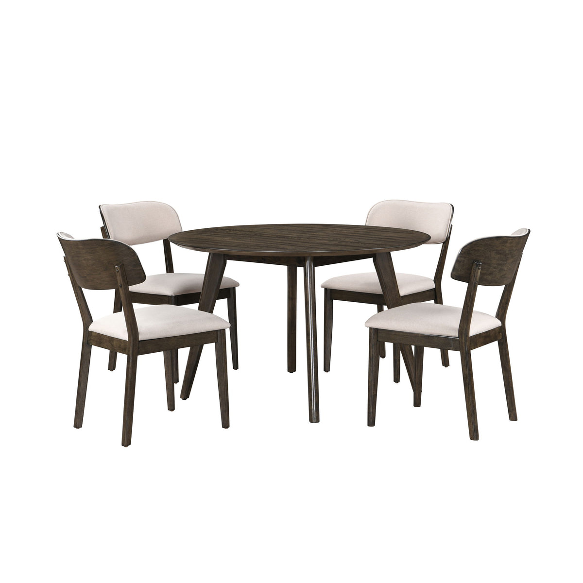 Rex - 48" Round Dining Table & 4 Open Back Chairs - Walnut Brown