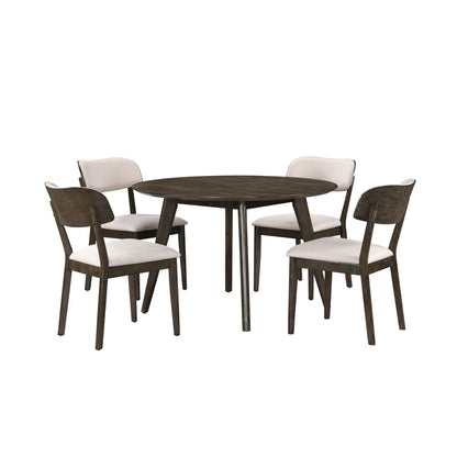 Rex - 48" Round Dining Table & 4 Open Back Chairs - Walnut Brown