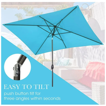 Rectangular Patio Umbrella With Crank Tilt, Polyester UV-Resistant Canopy