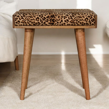 Leopard Tray Style Footstool - Brown Oak