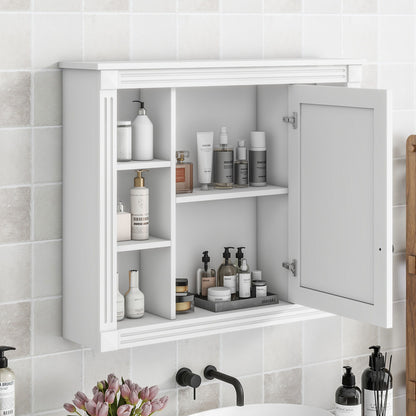 Wall Mounted Bathroom Storage Cabinet With Mirror, Cabinet With 6 Open Shelves And Adjustable Interior